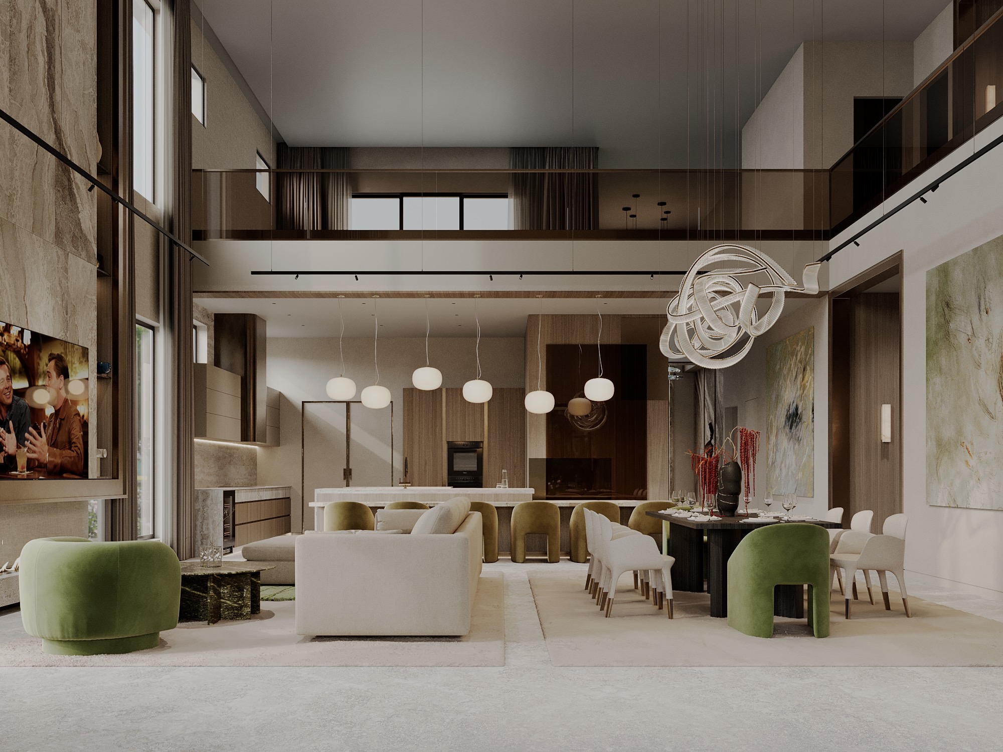 Open-plan living from the gallery