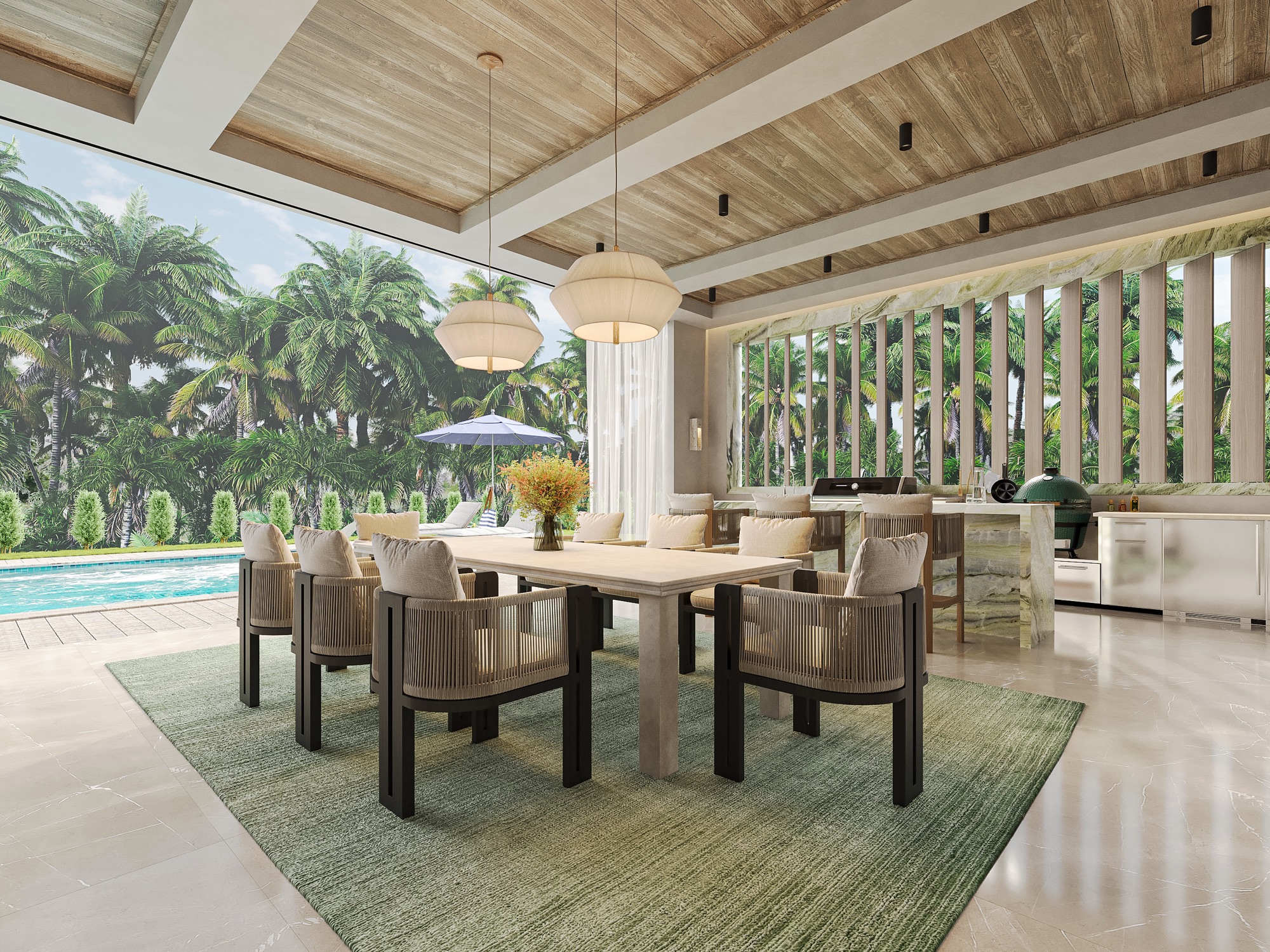 Covered terrace by the pool