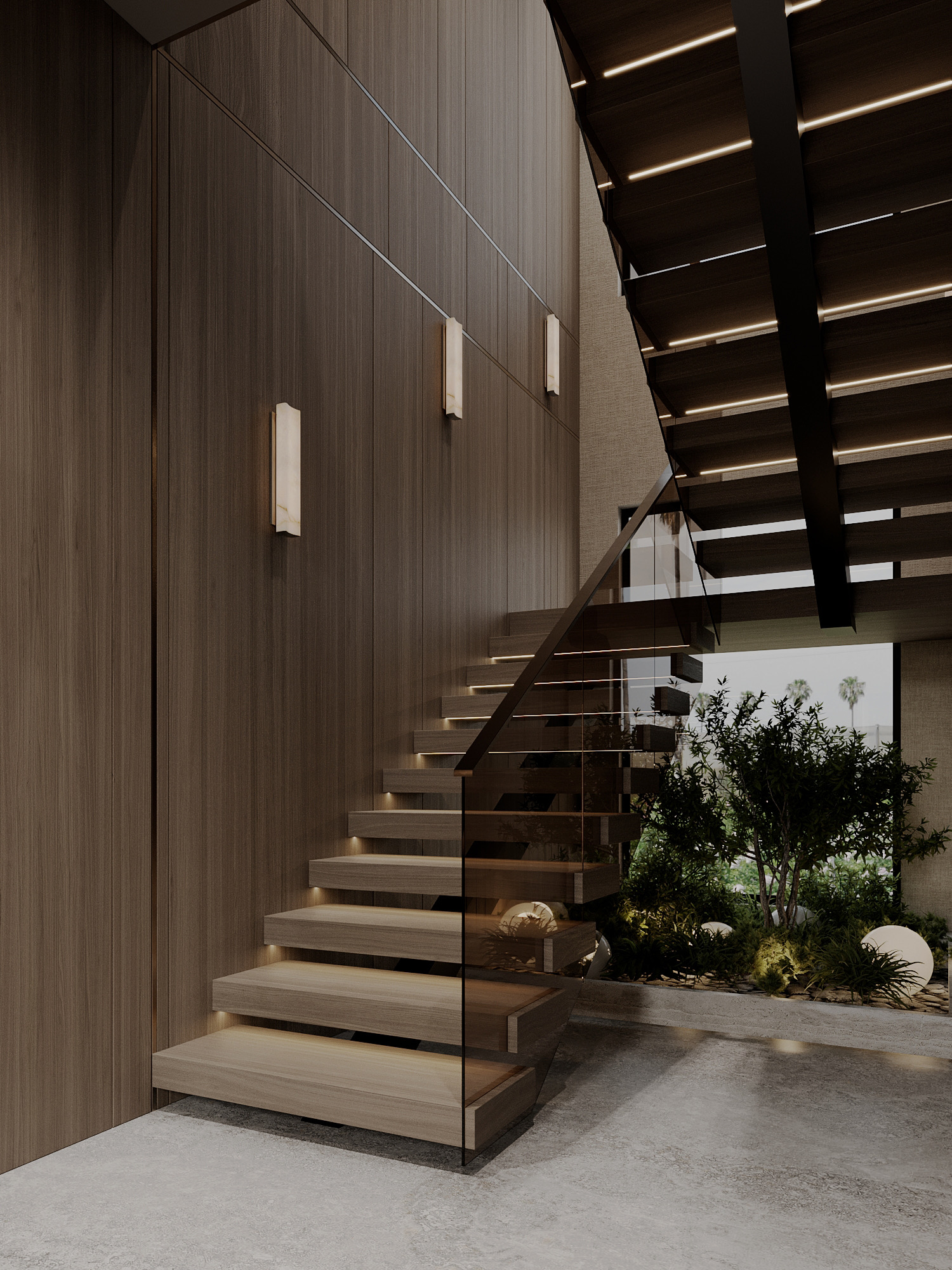 Staircase with indoor garden